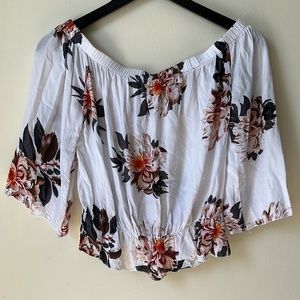 Hawaiian floral print off shoulder blouse